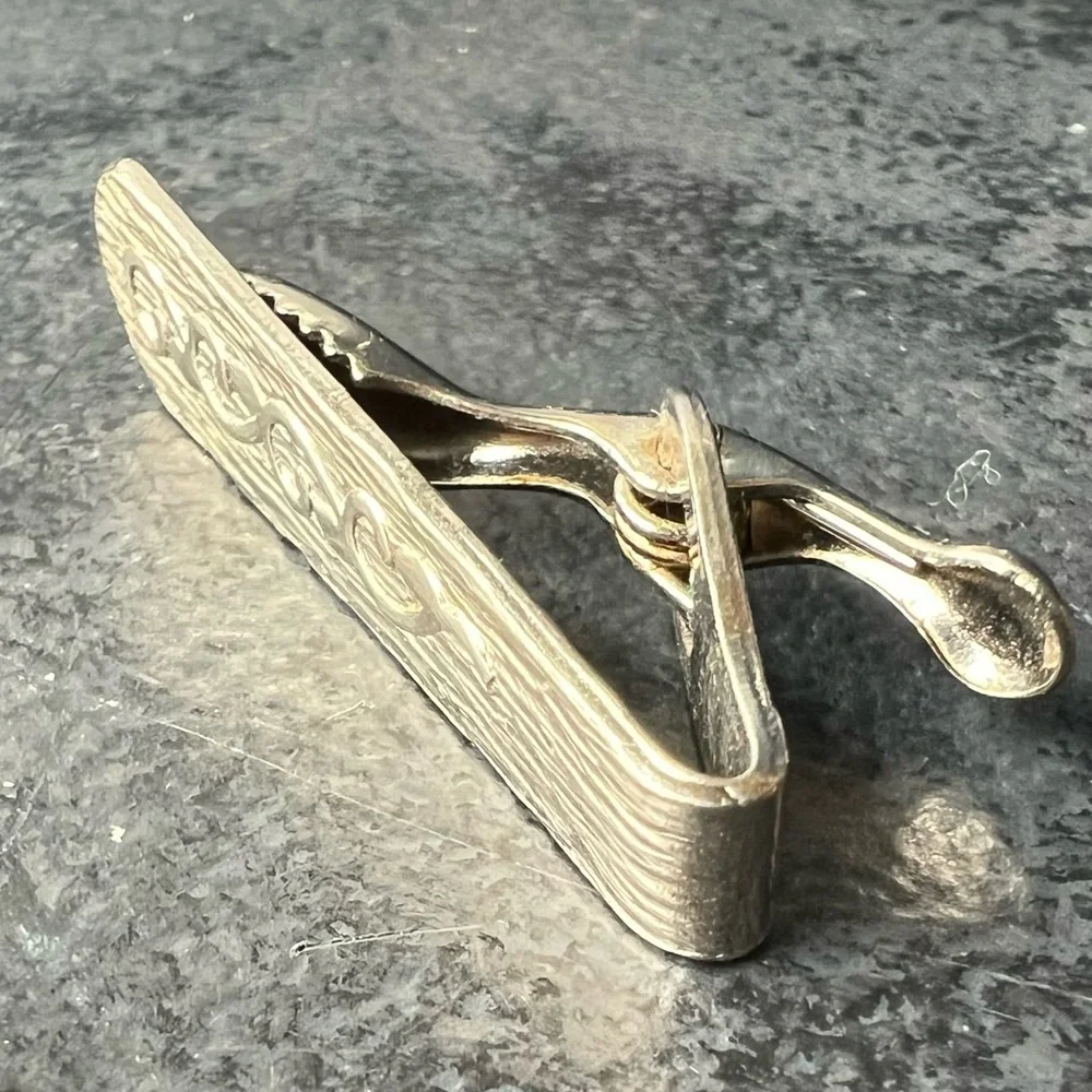Mens Vintage Tie Clip Textured Retro Mid Century Formal Traditional